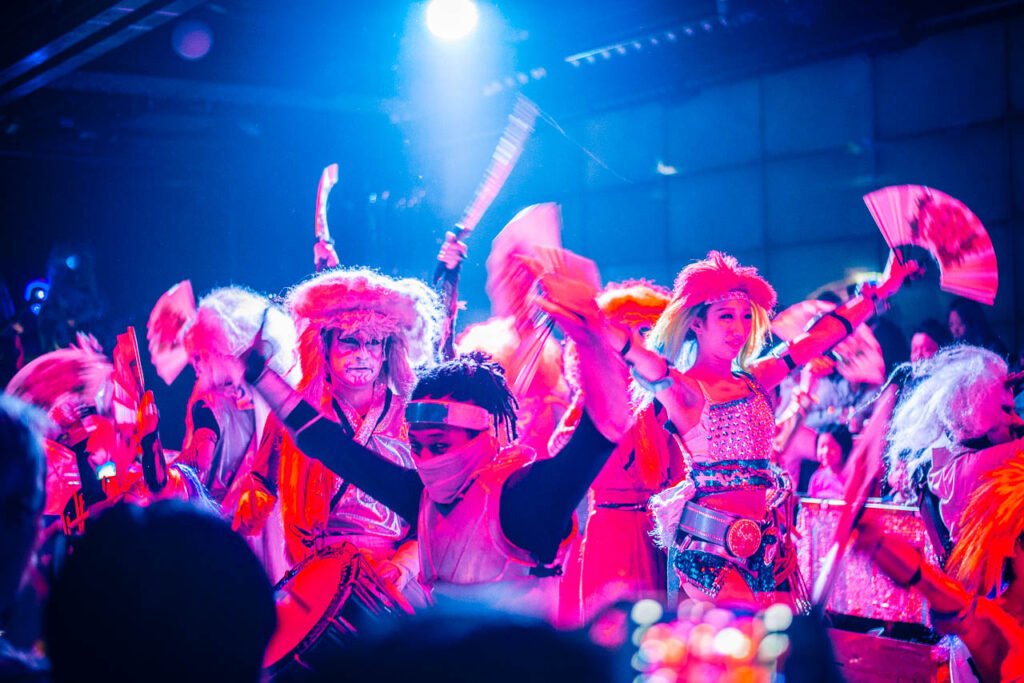 A group of performers at Robot Restaurant in Tokyo, Japan.