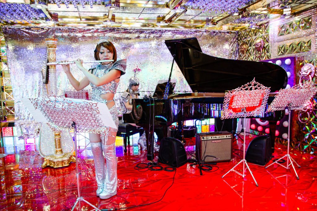 Musicians play in the lobby at Robot Restaurant